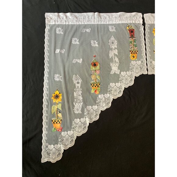 Springtime Swag Lace Curtains with Floral Design 58"x38" White Window Décor - Picture 7 of 15